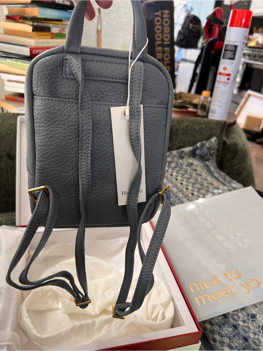 🔥 NWT Hammitt Hunter Mini Leather Backpack Daybreak Blue Gold Studs Boxed - Picture 3 of 5
